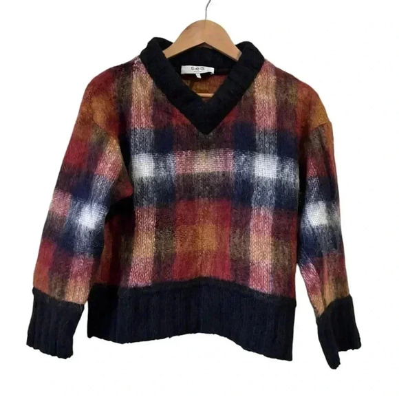 SEA New York Maryam V Neck Mohair Sweater Multi Plaid Size XS - Picture 2 of 13